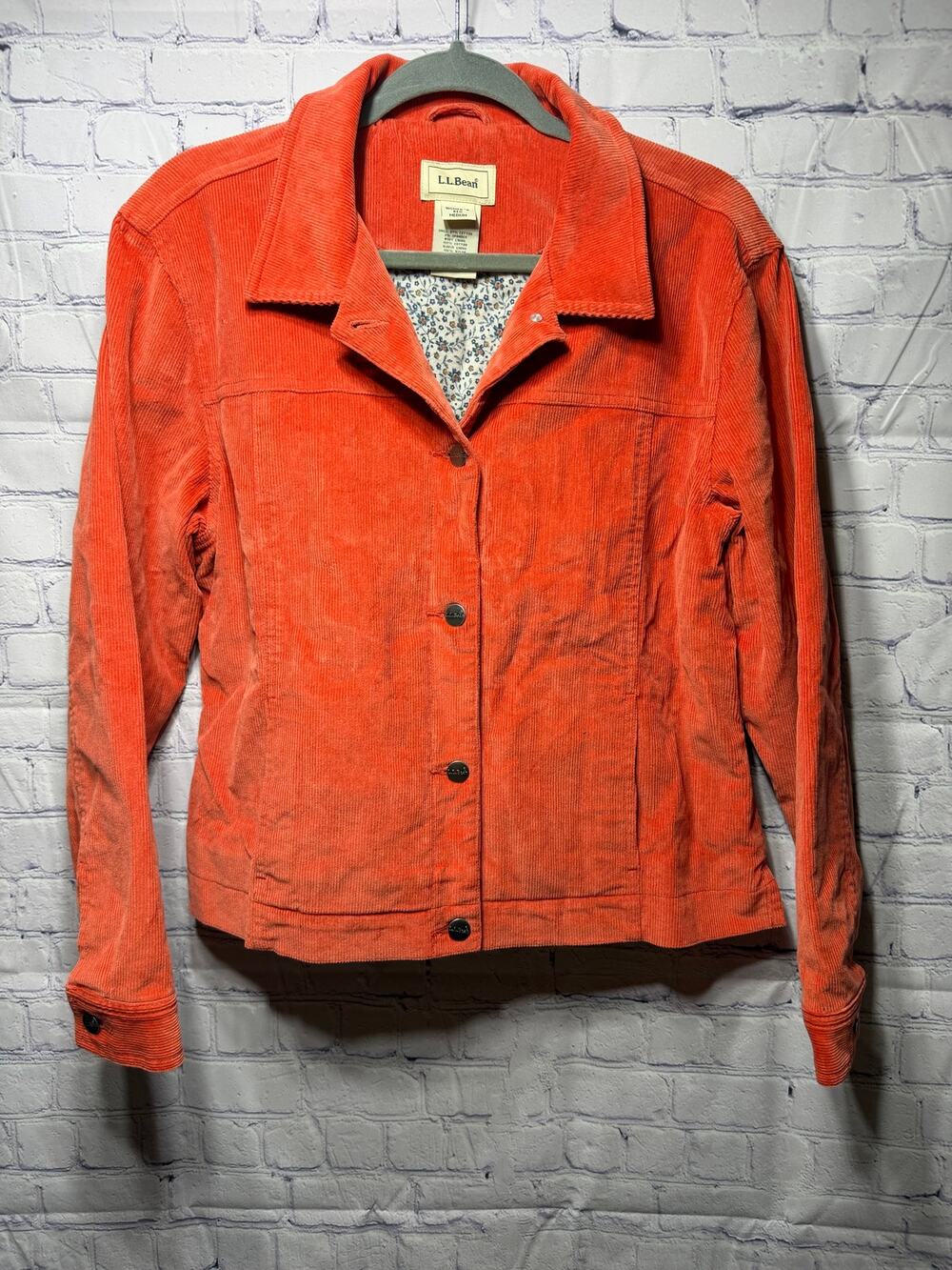 L.L.Bean Womens Corduroy Button Down Jacket Orange Red Sz M Layer